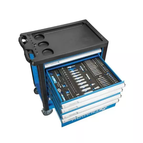 Hogert Technik Tool Cabinet with 370 Pcs Tools and 7 Drawers in Black and Blue Color, HT7G053