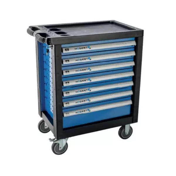 Hogert Technik Tool Cabinet with 370 Pcs Tools and 7 Drawers in Black and Blue Color, HT7G053