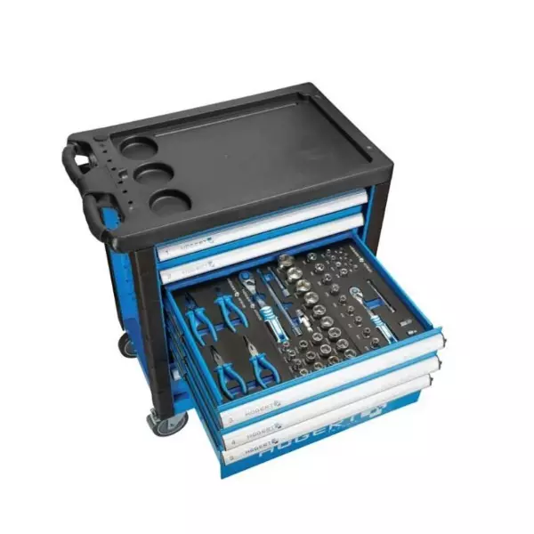 Hogert Technik Tool Cabinet with 370 Pcs Tools and 7 Drawers in Black and Blue Color, HT7G053