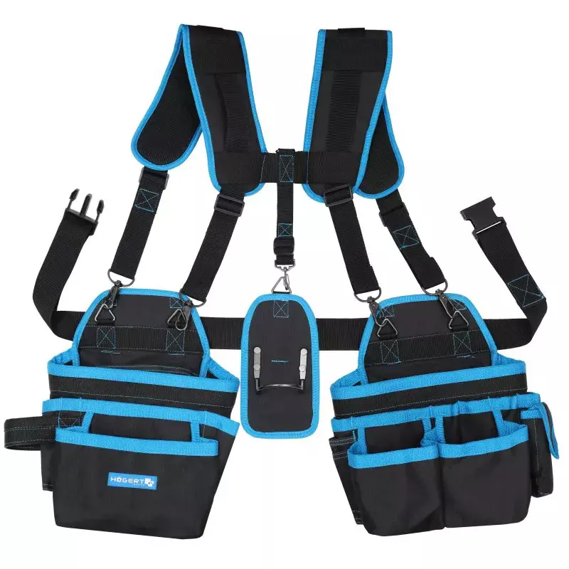 Hogert Technik Work Belt with Shoulder Straps Made of 600D Polyester, 23 Pockets, HT7G231
