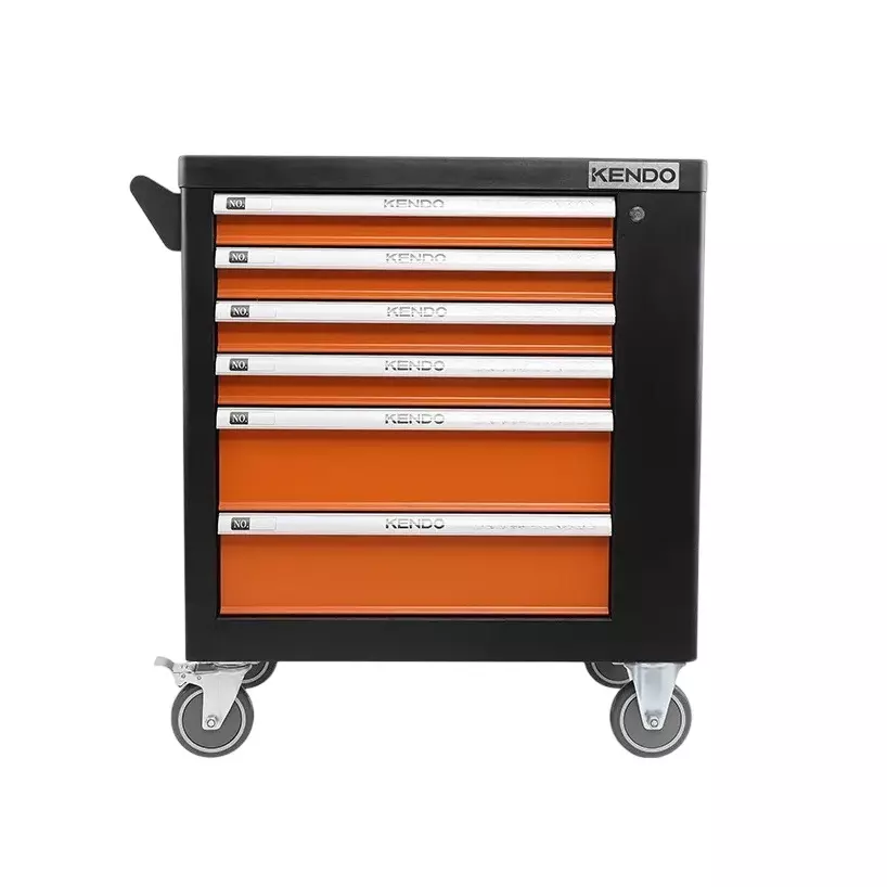Kendo Cabinet Tool Trolley 6 Drawer 9 Trays with 146 Pcs Tools Orange & Black, 90335