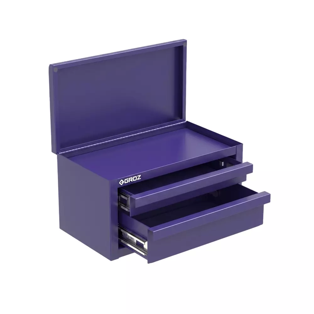 Groz Mini Tool Box 279 mm (11 inch) with Lid 2 Drawers Steel Powder-Coated Finish Royal Purple, TCHL/11-10D/1/OR12/GRZ