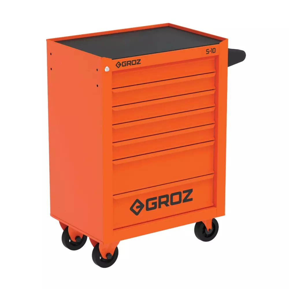 Groz S10 Series Rolling Tool Cabinet 7 Drawers 400 Kg Load Capacity Heavy-Duty Steel 680x467x1000 mm Orange, RTC/27-10/3/GRZ