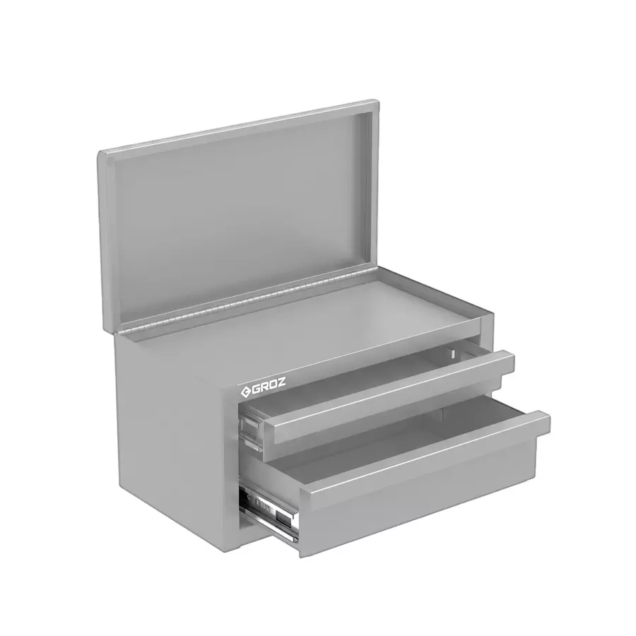 Groz Mini Tool Box 279 mm (11 inch) with Lid 2 Drawers Steel Powder-Coated Finish Cool Grey, TCHL/11-10D/1/W1/GRZ