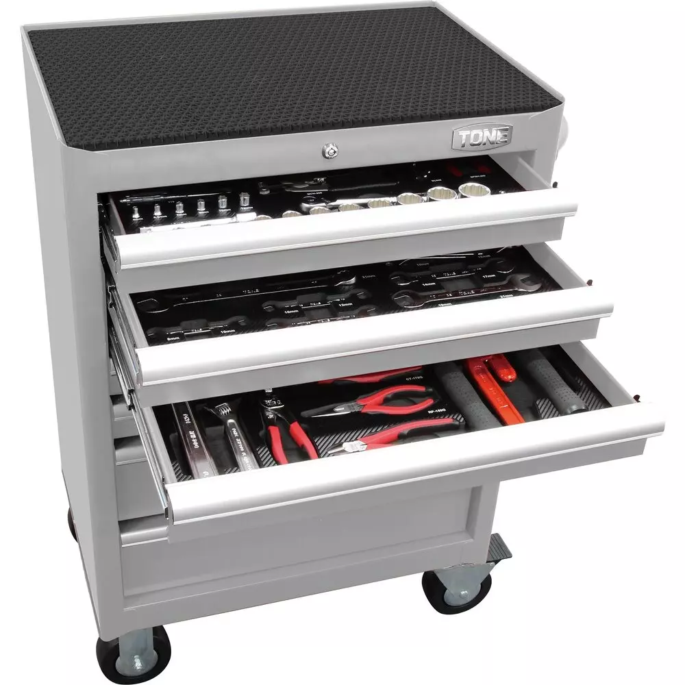 TONE Tool Cabinet Set Carbon-Like Tray 676x459x995 mm Silver, TCS911SV