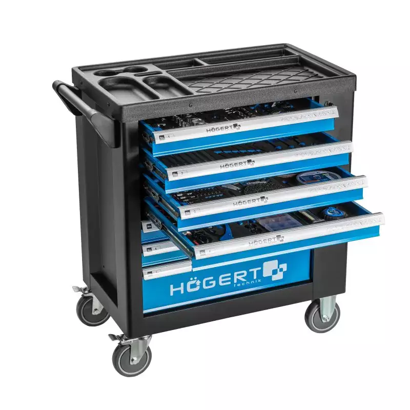 Hogert Technik Tool Cabinet with a Side Door and 544 Pcs Accessories, 15 Kg Shallow and 25 Kg Deep Drawer Capacity, HT7G050