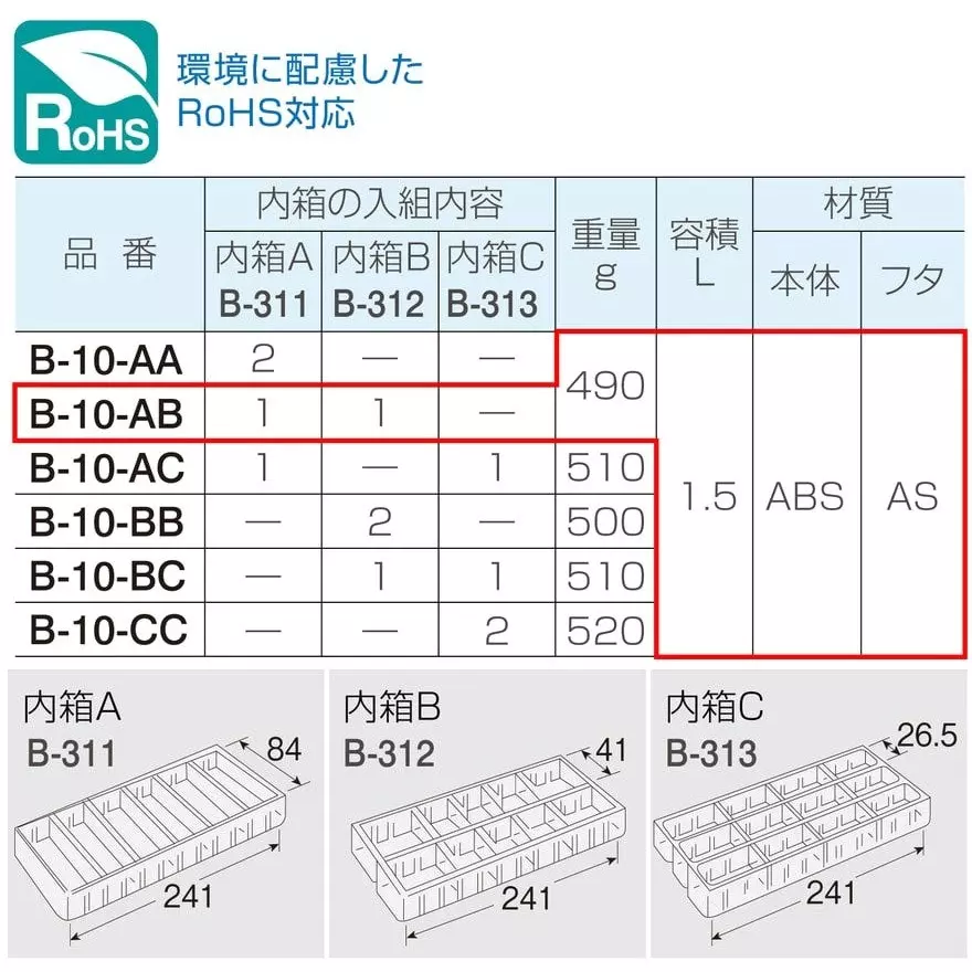hozan-parts-case-254x41x185-mm-outer-dimension-b-10-ab