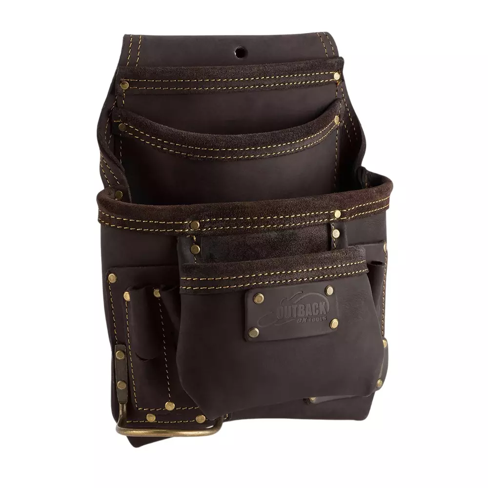 OX 10 Pocket Tool Bag Heavy Duty Brown Leather for Carpenter, Electrician, Or Plumber, 6G-A9OH-WQGA