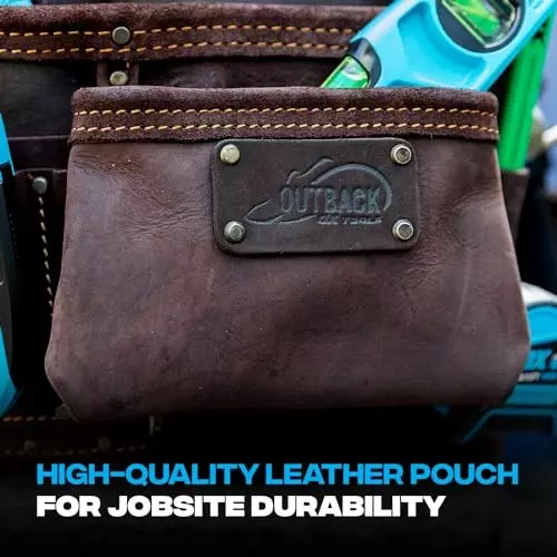 OX 10 Pocket Tool Bag Heavy Duty Brown Leather for Carpenter, Electrician, Or Plumber, 6G-A9OH-WQGA