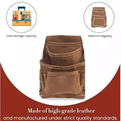 Buyohlic International Carpenter's Tool & Nail Bag Suede Leather Dark Tan Color with 10 Pockets for Professional Use, J2-LYLO-L1QC
