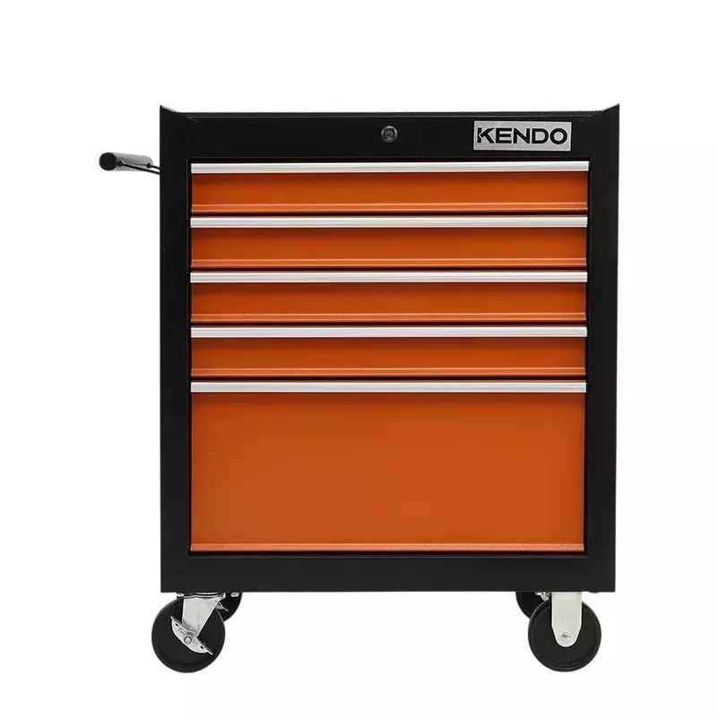 Kendo Cabinet Tool Trolley 5 Drawer 4 Trays with 113 Pcs Tools Orange & Black, 90322