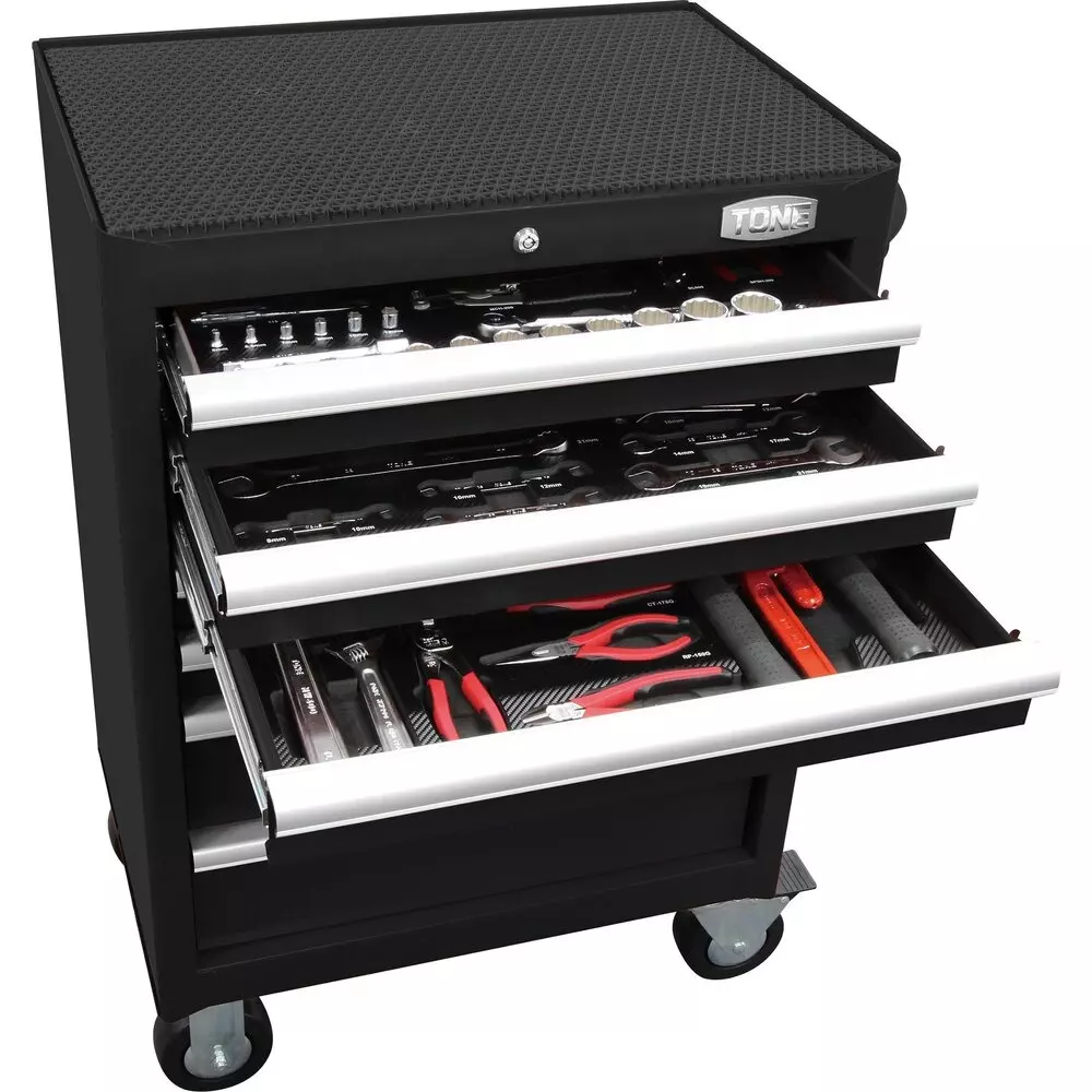 TONE Tool Cabinet Set Carbon-Like Tray 676x459x995 mm Matte Black, TCS911BK