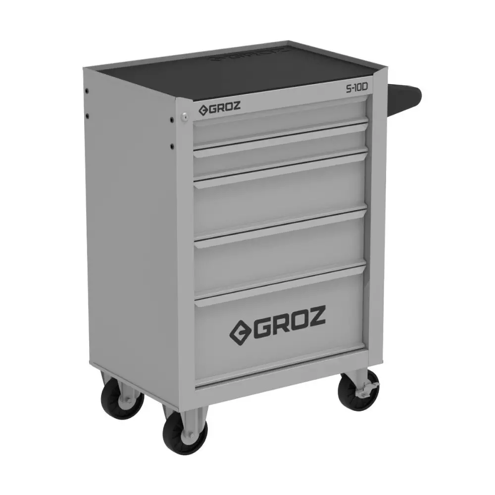 Groz S10D Series Rolling Tool Cabinet 5 Drawers 300 Kg Load Capacity Heavy-Duty Steel 680x467x1000 mm Silver, RTC/27-10D/2/GRZ