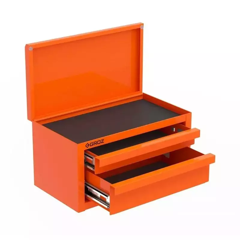 Groz Mini Tool Box 279 mm (11 inch) with Lid 2 Drawers Steel Powder-Coated Finish Vibrant Orange, TCHL/11-10D/1/OR/GRZ