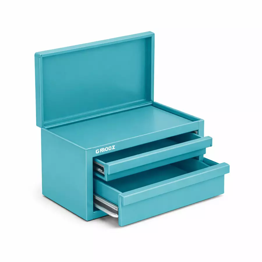 Groz Mini Tool Box 279 mm (11 inch) with Lid 2 Drawers Steel Powder-Coated Finish Aqua Lux, TCHL/11-10D/1/GN16/GRZ