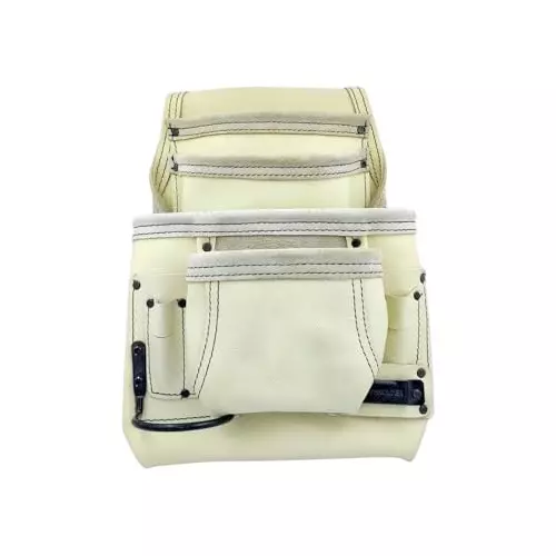 A.D INTERNATIONAL Nail & Tool Bag Heavy Duty Top Grain Leather Cream White Color with 10 Pockets for Professional Use, TQ-MCIW-CW6U