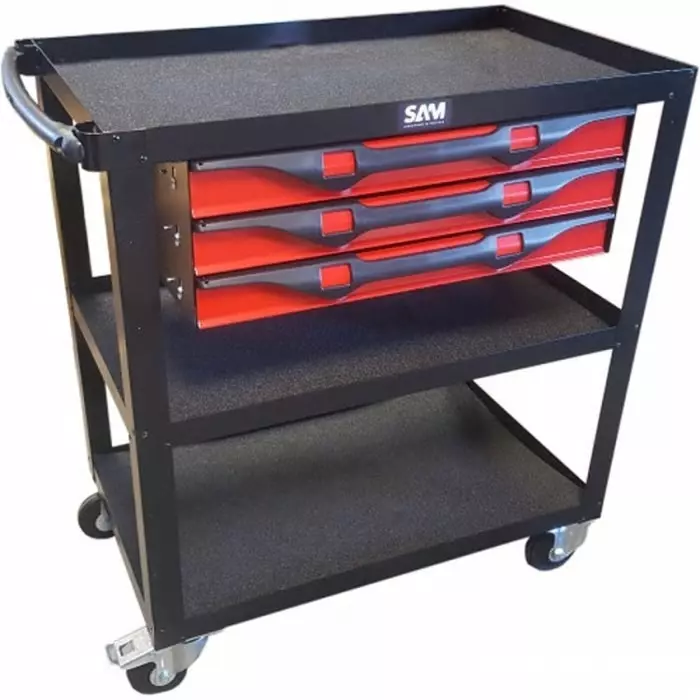 Sam Wheeled Tool Trolley 3 Drawer Sheet Metal Trolley, SERVI-3P3T