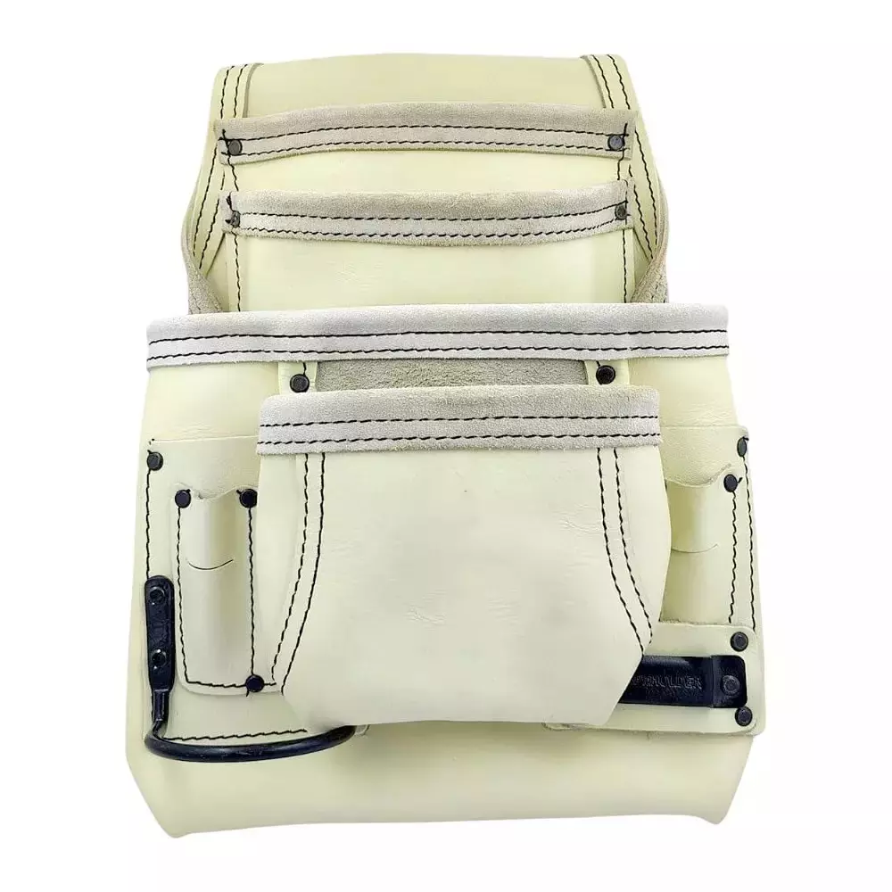 Buyohlic International Nail & Tool Bag Heavy Duty Top Grain Leather Cream White Color with 10 Pockets for Professional Use, TQ-MCIW-CW6U