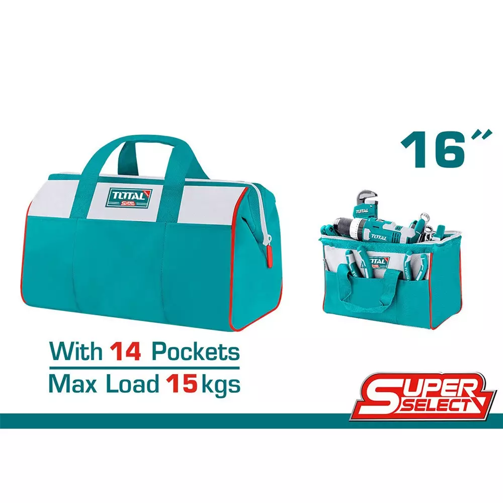 Total Tools Bag 41x29x21 cm 14 Pockets 15 Kg Load Capacity, THT261625