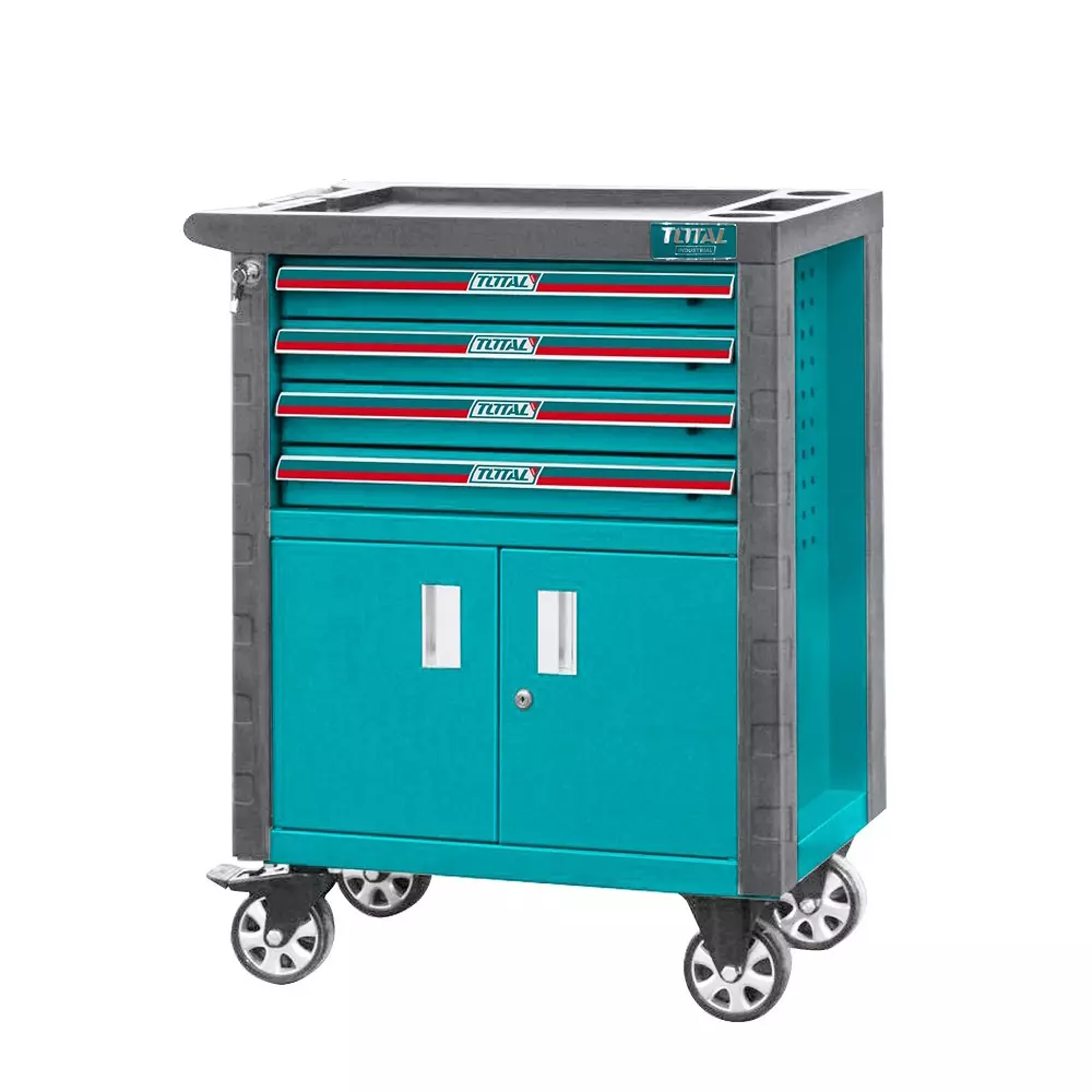 Total Roller Cabinet 4 Drawer Tool Chest with Casters, Central Locking Ball Bearing Slides, THRC01041