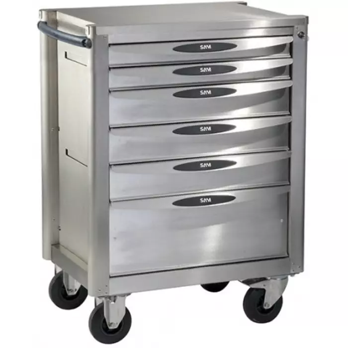 Sam Wheeled Tool Trolley 6 Drawer Stainless Steel Trolley, SERVI-640NX