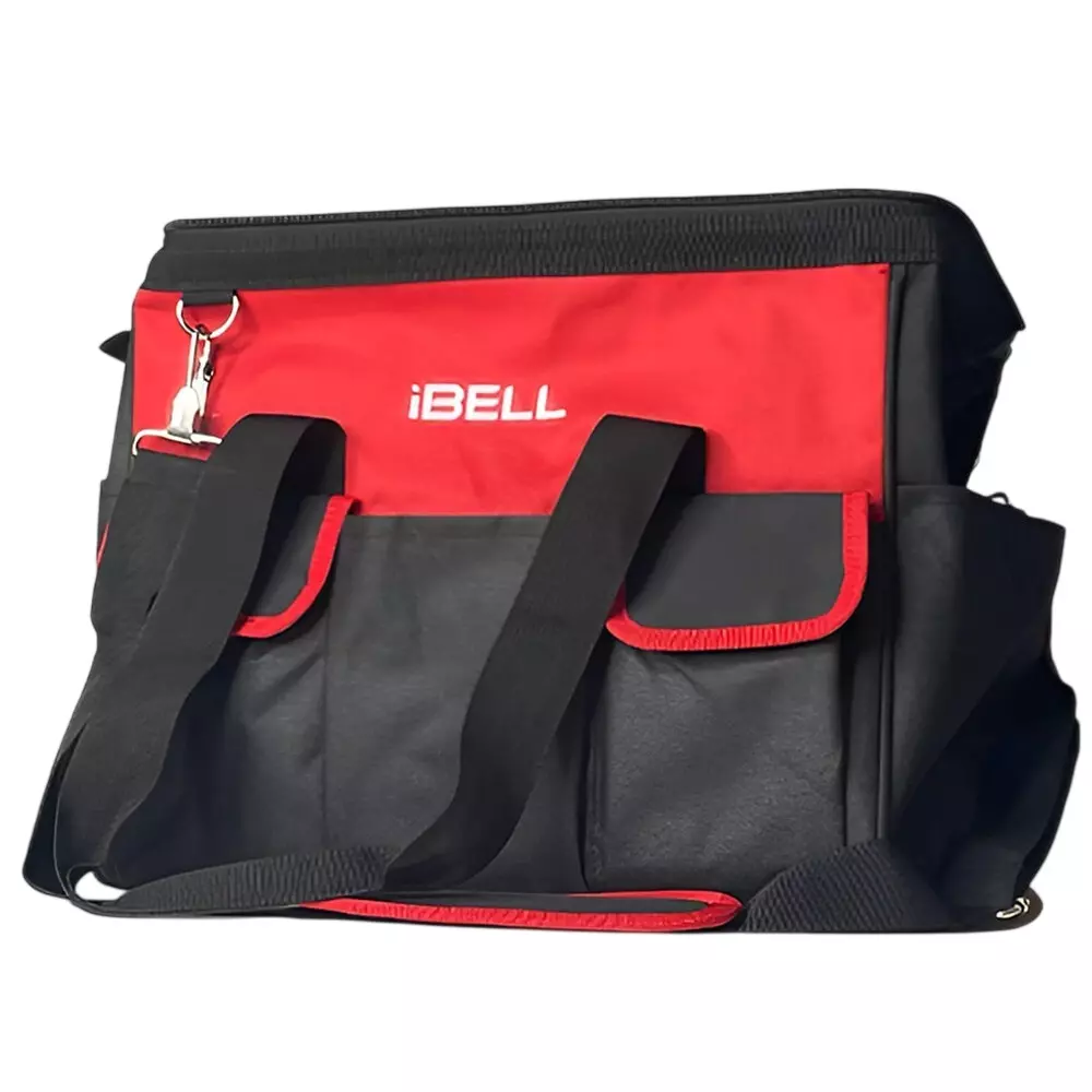 IBELL Multipurpose Tools Storage Open Mouth Bag Nylon Single Zipper 10 Kg Max. Weight Recommedation, Red & Black
