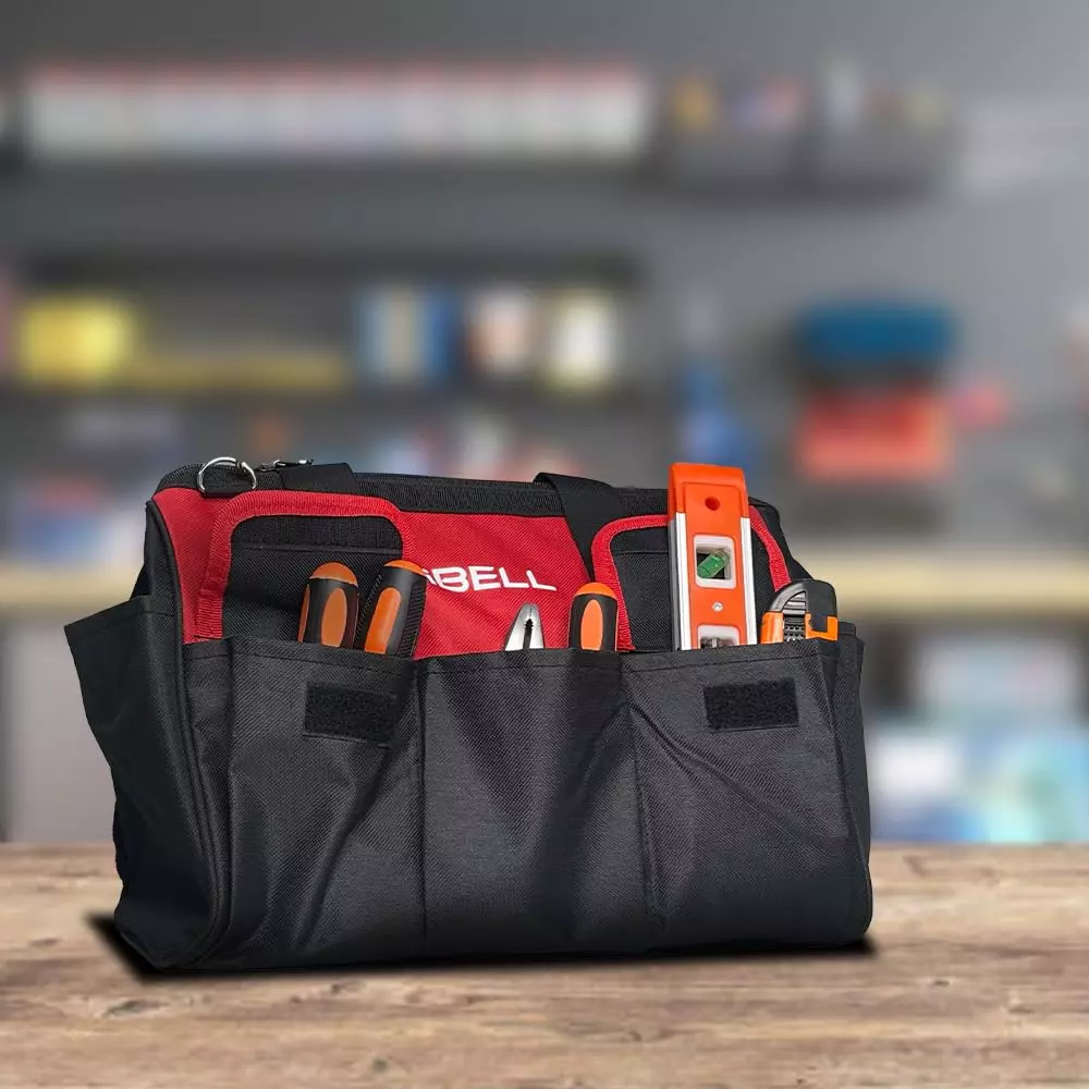 ibell-multipurpose-tools-storage-open-mouth-bag-nylon-single-zipper-10-kg-max-weight-recommedation-red-black