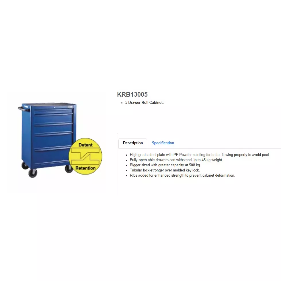 blue-point-26-inch-6604-mm-size-roller-cabinet-red-color-with-5-drawers-and-pe-powder-painted-matte-finish-steel-plate-body-krb13005inprr