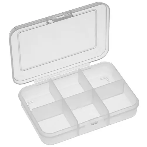 MULTICOMP PRO Boxes STORAGE BOX, 6 COMPARTMENT, CLEAR, 1026N