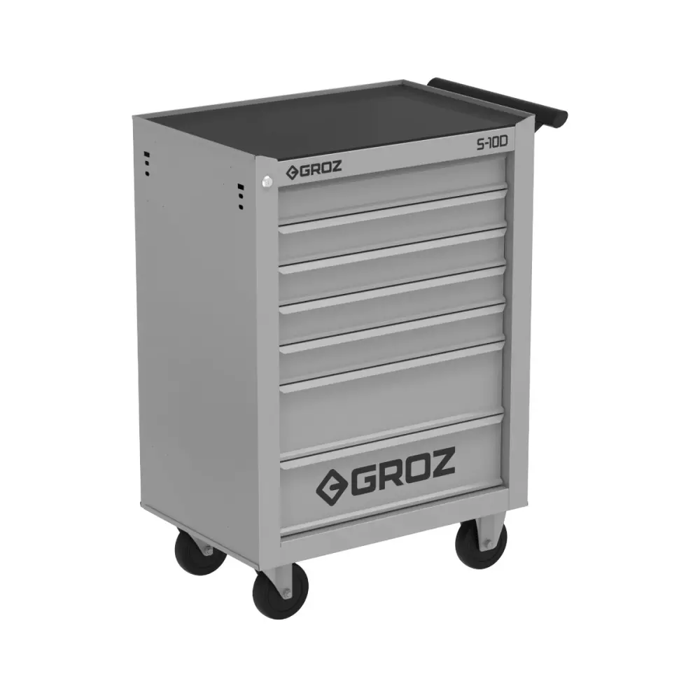 Groz S10D Series Rolling Tool Cabinet 7 Drawers 300 Kg Load Capacity Heavy-Duty Steel 680x467x1000 mm Silver, RTC/27-10D/1/GRZ