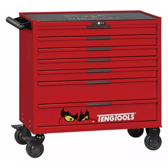 Teng Tools 7 Drawer Steel Wheeled Roller Cabinet Tools Included, TSW37R7