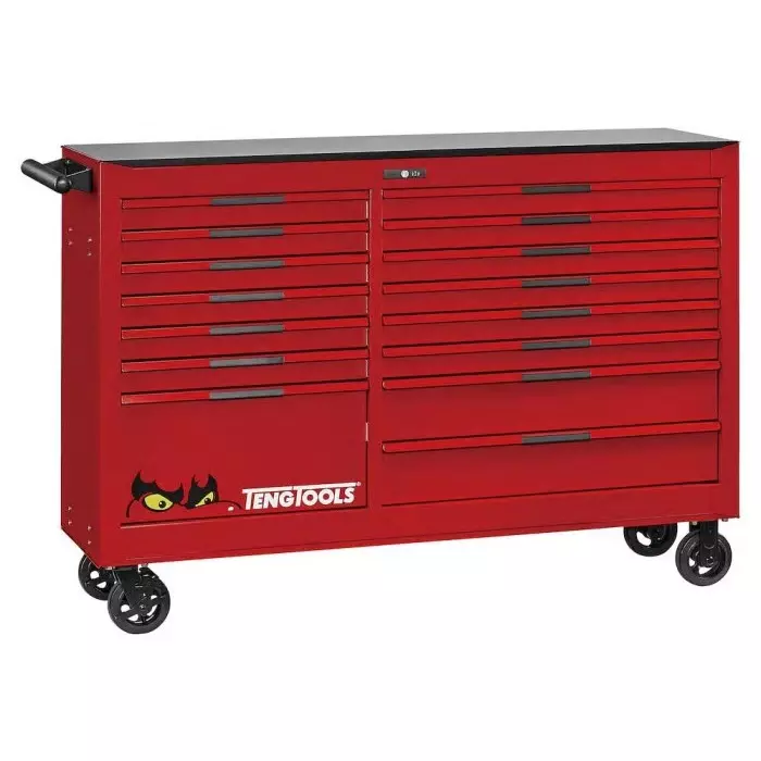 Teng Tools 15 Drawer Steel Wheeled Roller Cabinet Tools Included, TSW64R15