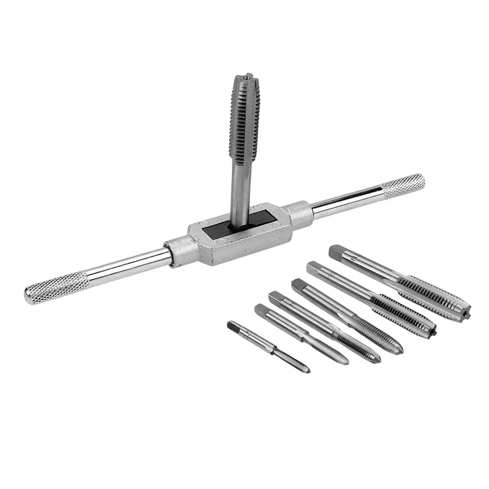 GENERIC 8 Pcs Hand Tool Die Set Silver M3-M12 Thread Size Alloy Steel for Home & Professional