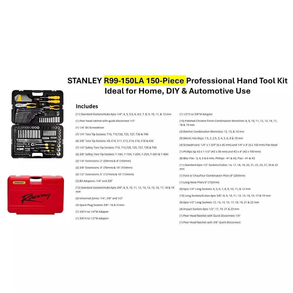 stanley-150-pcs-racing-mech-hand-tool-kit-chrome-vanadium-steel-body-and-12-inch-127-mm-14-inch-635-mm-38-inch-95-mm-hex-drive-r99-150la