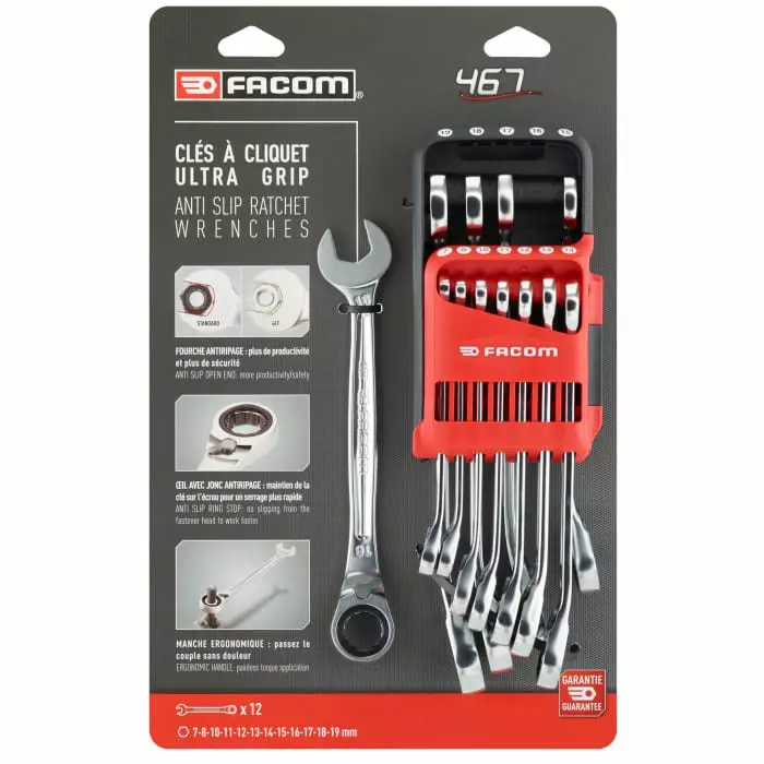 Facom 467B Series 12-Piece Spanner Set, 7 - 19 mm, 467B.JP12PB