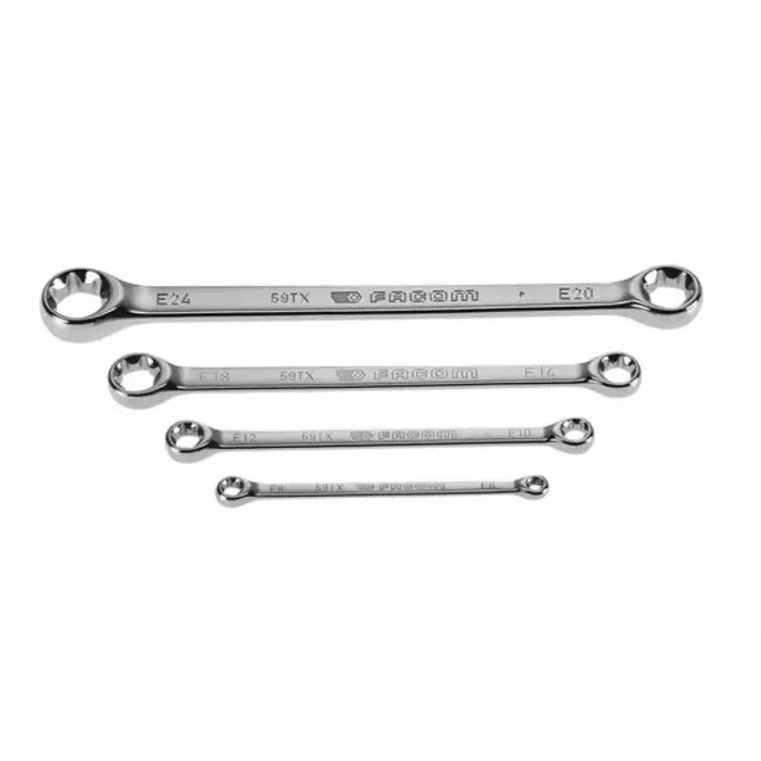Facom 59TX Series 4-Piece Ring Spanner Set, 6x8 mm, 10x12 mm, 14x18 mm, 20x24 mm, 59TX.J4
