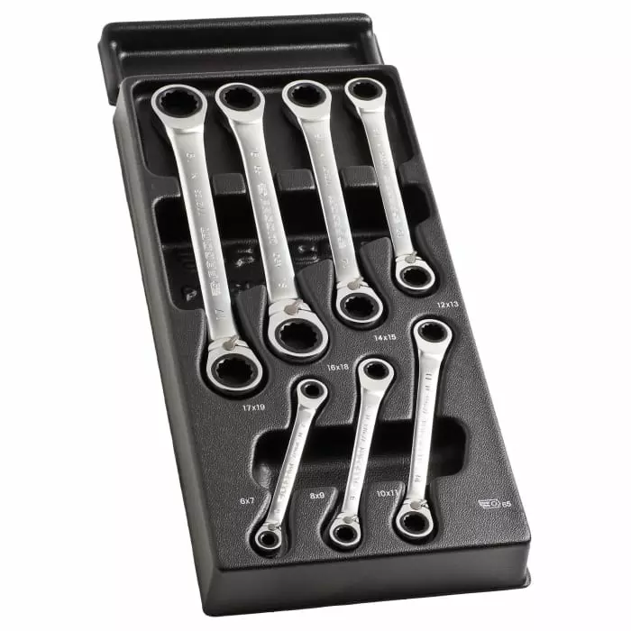 Facom 65 Series Ratchet Polygon Wrenches Series 7-Piece Ring Spanner Set, 6 in, 7 in, 8 in, 9 in, 10 in, 11 in, 12 in, MOD.65J7PB