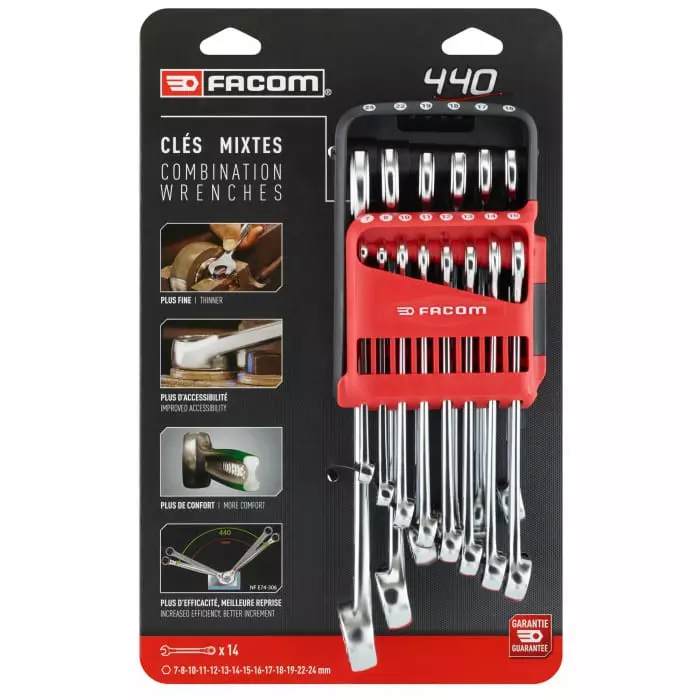 Facom 14-Piece Spanner Set, 8 - 19 mm, Chrome Vanadium Steel, 440.JP14PB