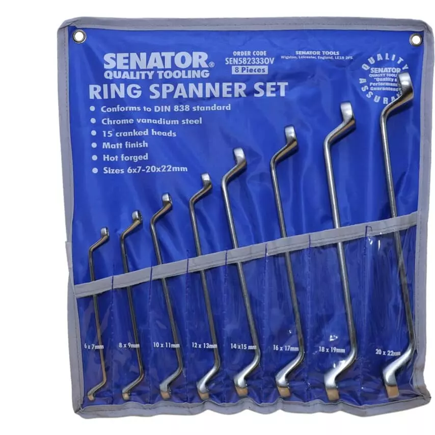 Senator Ring Spanner Set 6 - 22 mm Size Range Matt, Hot Forget Finish Chrome Vanadium Steel, SEN5823330V (Pack of 8)