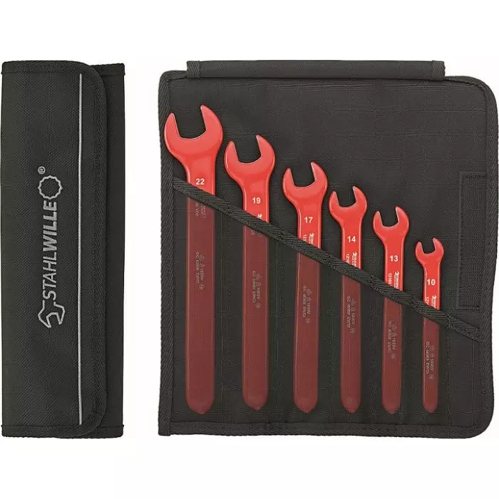 STAHLWILLE 12160/6 VDE Series 6-Piece Spanner Set, 10, 13, 14, 17, 19, 22, Chrome Alloy Steel, VDE/1000V, 96404301