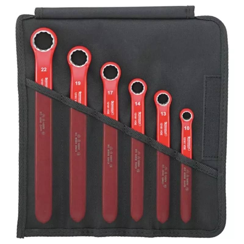 STAHLWILLE 12161/6 VDE Series 6-Piece Spanner Set, 10, 13, 14, 17, 19, 22, Chrome Alloy Steel, VDE/1000V, 96404302