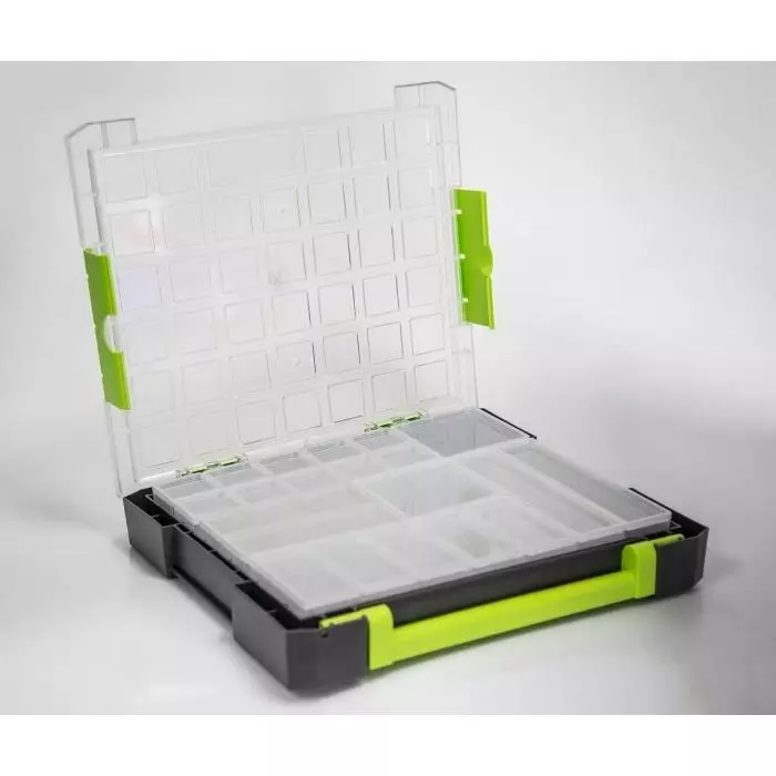 RS PRO 21 Cell Transparent, Grey, Green PP Compartment Box, 425mm x 375mm x 70mm Model No 7674973