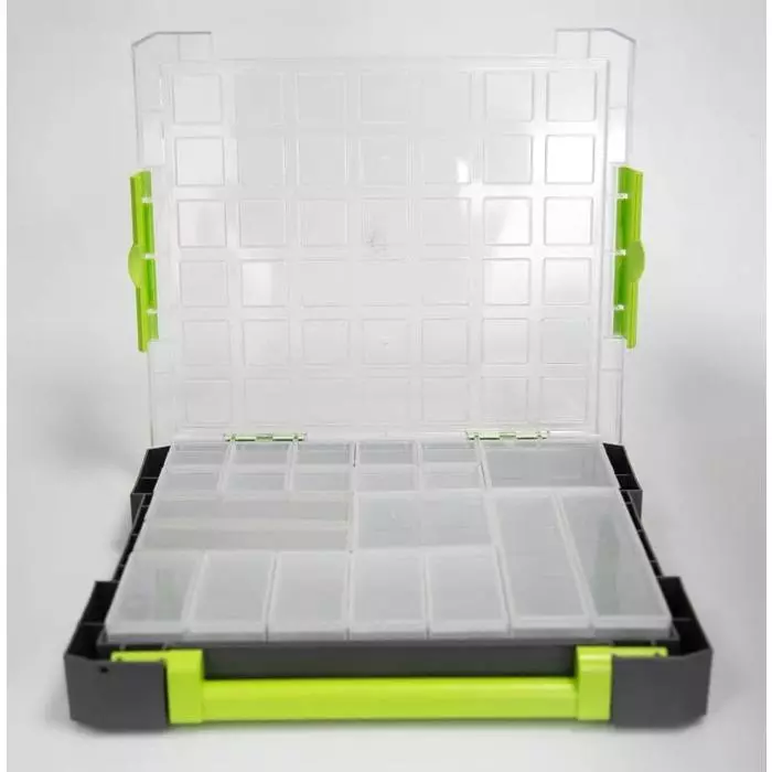 RS PRO 21 Cell Transparent, Grey, Green PP Compartment Box, 425mm x 375mm x 70mm Model No 7674973