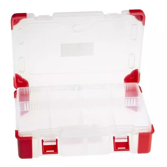 RS PRO 9 Cell Transparent Red Polypropylene, Adjustable Compartment Box, 60mm x 240mm x 170mm Model No 1246592