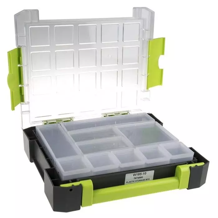 RS PRO 10 Cell Transparent, Grey, Green PP Compartment Box, 325mm x 275mm x 70mm Model No 7674960