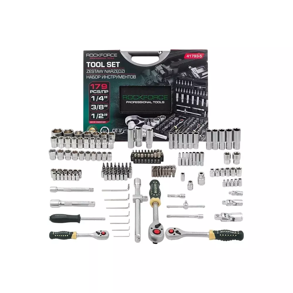 Rock Force Tool Kit Set 4 - 32 mm Head Range 6.35, 9.52 & 12.7 mm (1/4, 3/8 & 1/2 inch), RF-41793-5 (Pack of 179 Pcs)
