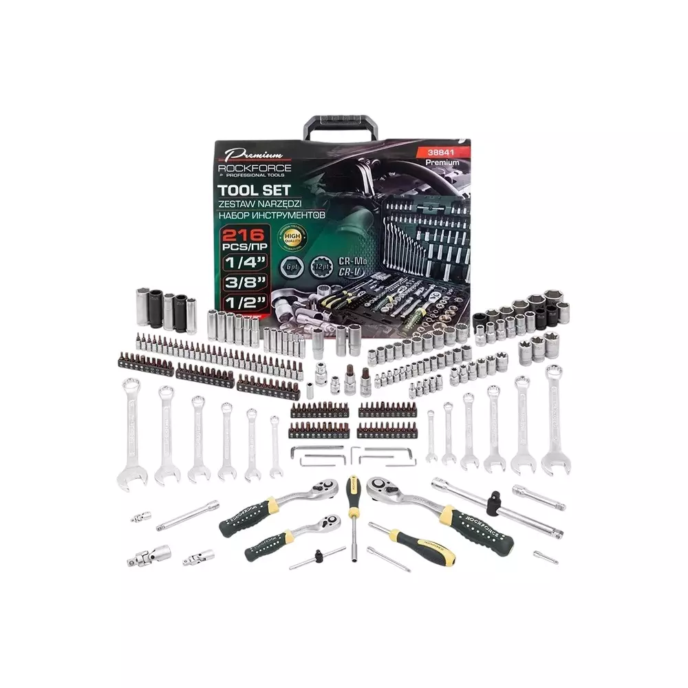 Rock Force Tool Kit Set 4 - 32 mm Head Range 6.35, 9.52 & 12.7 mm (1/4, 3/8 & 1/2 inch), RF-38841 Premium (Pack of 216 Pcs)