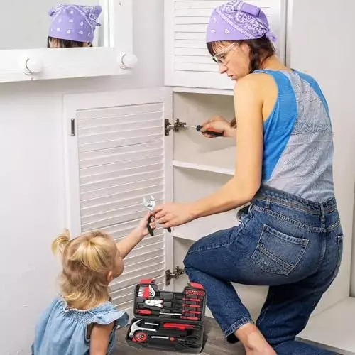 A.D INTERNATIONAL 39 Pcs General Household Hand Tool Kit With Plastic Toolbox Storage Case, 100-CS-189