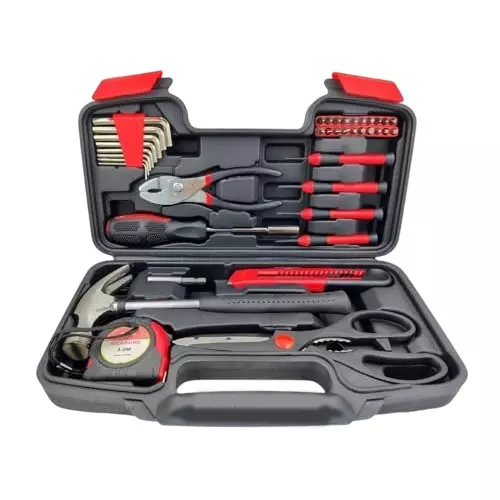 A.D INTERNATIONAL 39 Pcs General Household Hand Tool Kit With Plastic Toolbox Storage Case, 100-CS-189