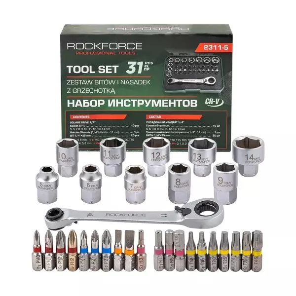 Rock Force Tool Kit Set 5 - 14 mm Head Range 6.35 mm (1/4 inch), RF-2311-5 (Pack of 31 Pcs)
